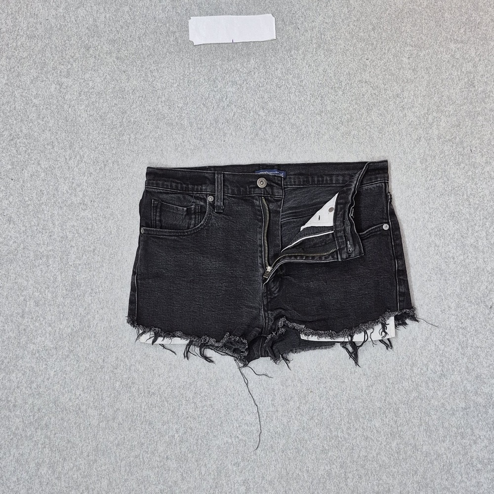 Levi's 512 Women Shorts 33 Black Denim Slim Taper Frayed 2" Inseam Logo READ